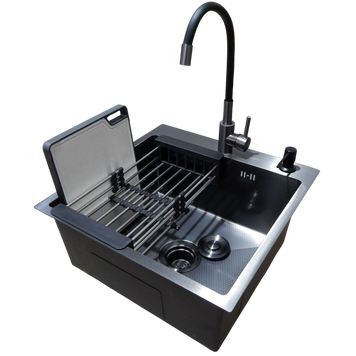 Комплект кухонної мийки Kraft -NANO BLACK 5050HM PVD (3.0/1.0 мм) S8075 фото