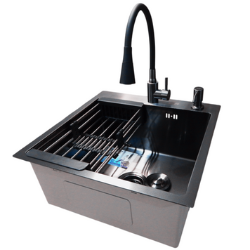 Комплект кухонної мийки KRAFT Handmade PVD чорна HS 5050 (3.0/1.0 мм) Dekor S4852 фото