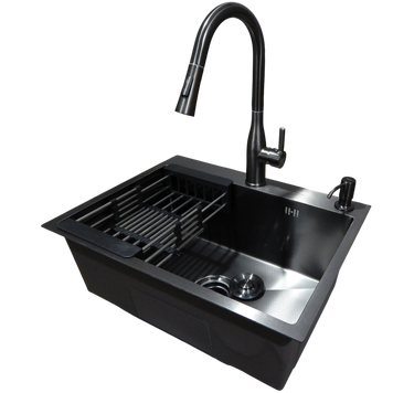 Комплект кухонной мойки Kraft NANO BLACK PVD HS60*45 (3.0/1.0 мм) декор S3687 фото