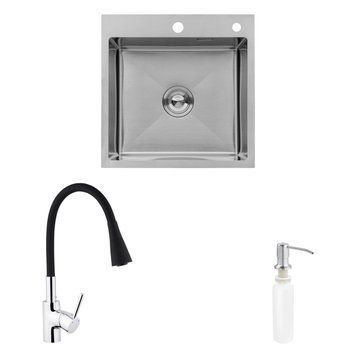 Комплект кухонна мийка Kroner Geb&uuml;rstet-5050HM + змішувач K&uuml;che-C031BLK + дозатор Spender-016 CVS30109 фото