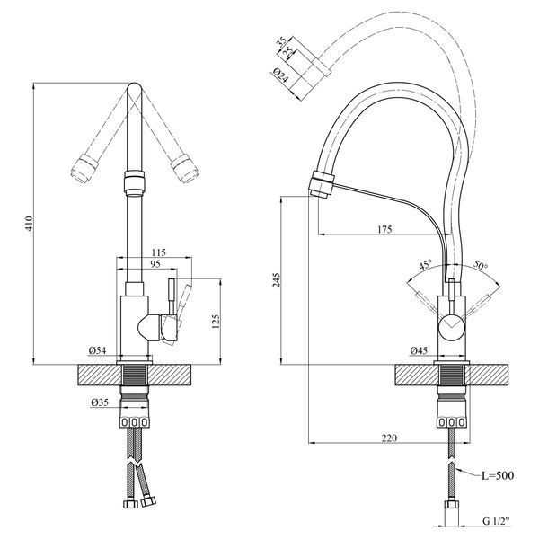 Комплект кухонної мийки Kraft KRF 5050 decor (3.0/1.0 мм) S5126 фото