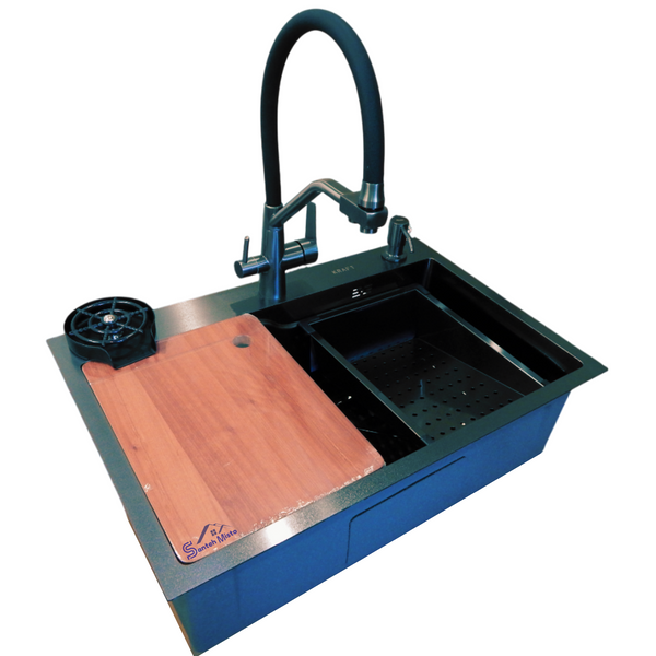 Комплект кухонної мийки Kraft HM 7546 NANO BLACK S4952 фото