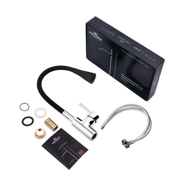 Комплект кухонна мийка Kroner Geb&uuml;rstet-5050HM + змішувач K&uuml;che-C031BLK + дозатор Spender-016 CVS30109 фото