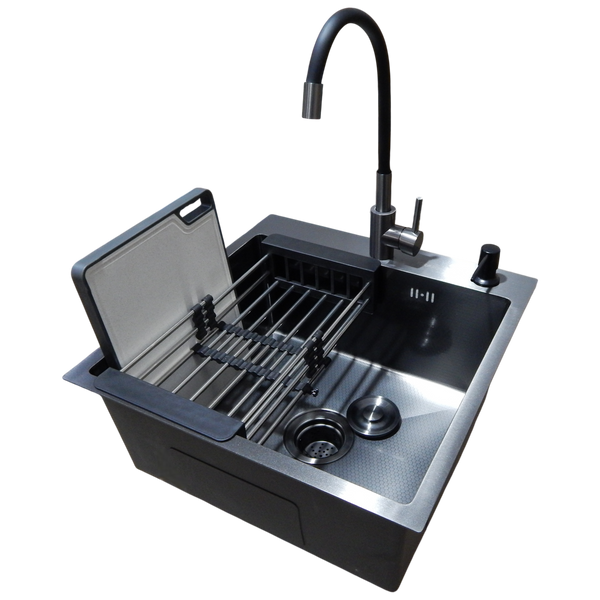 Комплект кухонной мойки Kraft -NANO BLACK 5050HM PVD (3.0/1.0 мм) S8075 фото