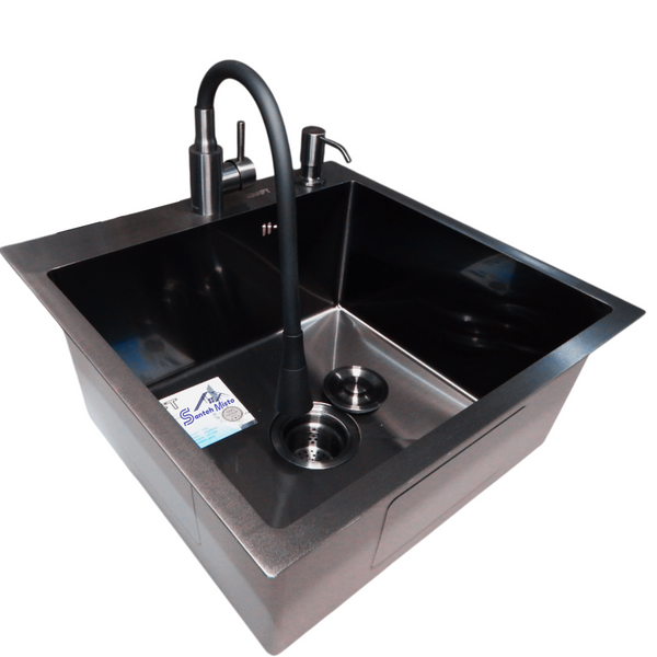 Комплект кухонної мийки KRAFT Handmade PVD чорна HS 5050 (3.0/1.0 мм) Dekor S4852 фото