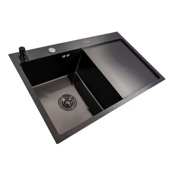 Кухонная мойка CM 78*50 L черная PVD VALESO Handmade (круглый сифон 3,0/0,8) 45905 фото