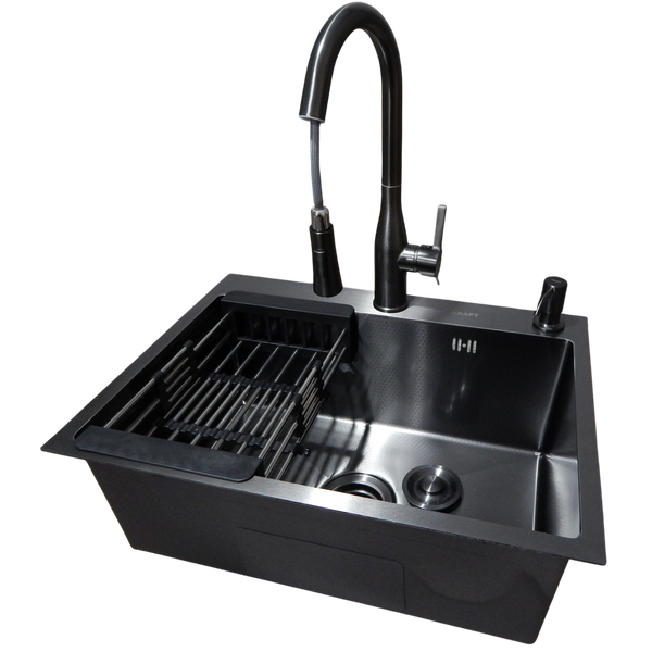 Комплект кухонной мойки Kraft NANO BLACK PVD HS60*45 (3.0/1.0 мм) декор S3687 фото