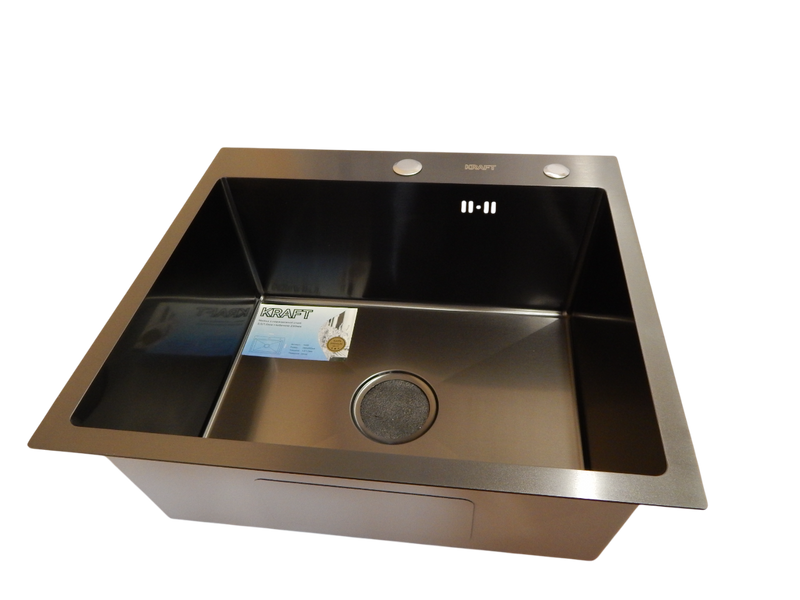 Комплект кухонной мойки Kraft HM 50х50 NANO BLACK PVD (3.0/1.0 мм) SМ90 фото