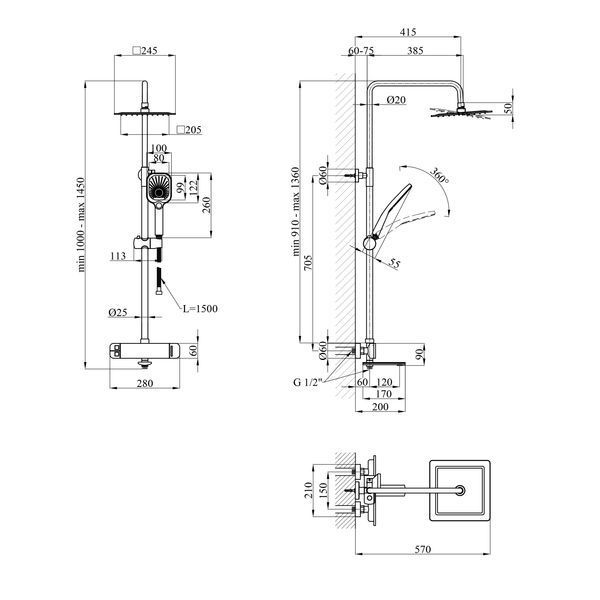 Набор 2 в 1 душова система Kroner Makon-C063 + змішувач Makon-C010 CVS30225 фото