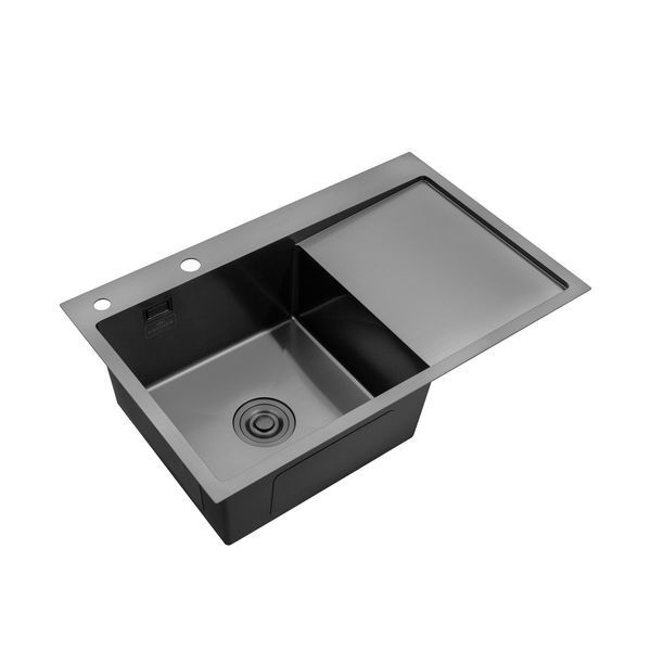 Комплект кухонная мойка Kroner Schwarze-7849LHM PVD + смеситель Edelstahl Klassisch-SCH035PVD + дозатор Spender-026 CVS30118 фото