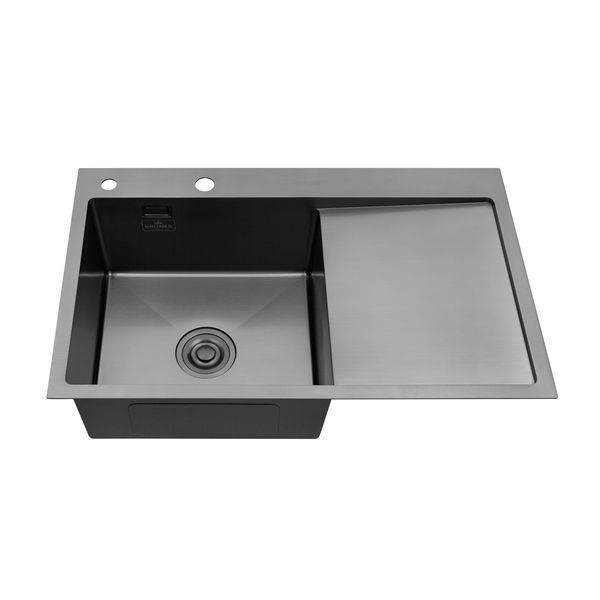 Комплект кухонная мойка Kroner Schwarze-7849LHM PVD + смеситель Edelstahl Klassisch-SCH035PVD + дозатор Spender-026 CVS30118 фото