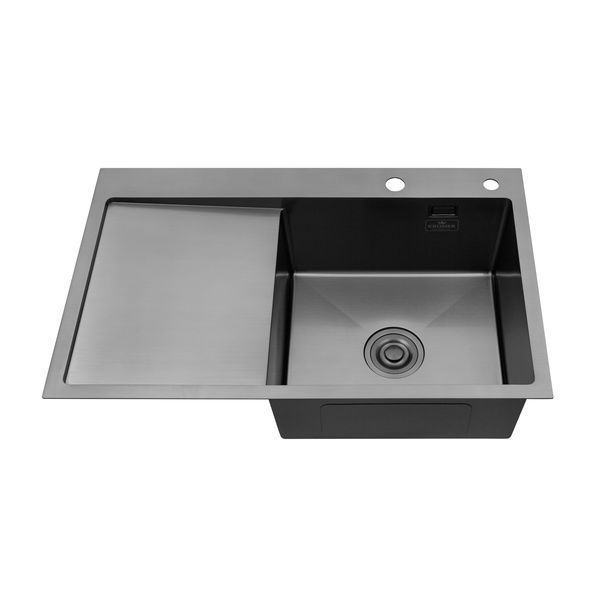 Комплект кухонная мойка Kroner Schwarze-7849RHM PVD + смеситель Edelstahl Klassisch-SCH035PVD + дозатор Spender-026 CVS30119 фото