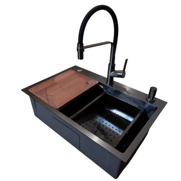 Комплект кухонної мийки Kraft HM 6845 NANO BLACK S3596 фото