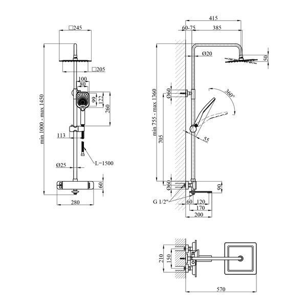 Набор 2 в 1 душова система Kroner Makon-GRP063 + змішувач Makon-GRP010 CVS30226 фото