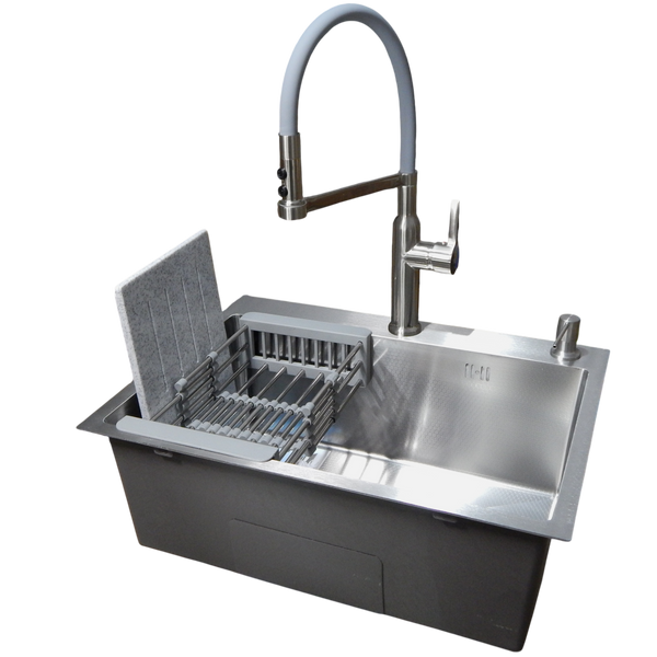 Комплект кухонної мийки Kraft KRF 6045 DECOR (3.0/1.0 мм)+Змішувач для кухні з гнучким виливом Pllen&oacute; S5136 фото
