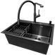 Комплект кухонної мийки Kraft NANO BLACK PVD Декор HS60*45 (3.0/1.0 мм)+Змішувач для кухні з гнучким виливом Pllen&oacute; S4962 фото 7