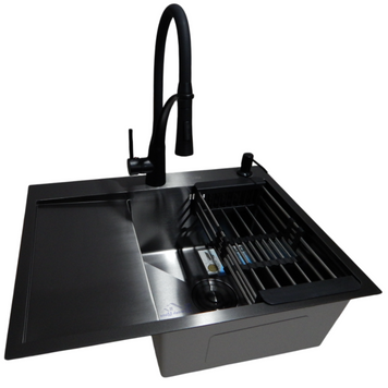Комплект кухонної мийки Kraft NANO BLACK PVD HS 65х48 (3.0/1.0 мм) S3748 фото