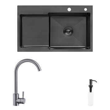 Комплект кухонна мийка Kroner Schwarze-7848RHM PVD + змішувач Edelstahl Klassisch-SCH035PVD + дозатор Spender-SCH049 CVS30120 фото