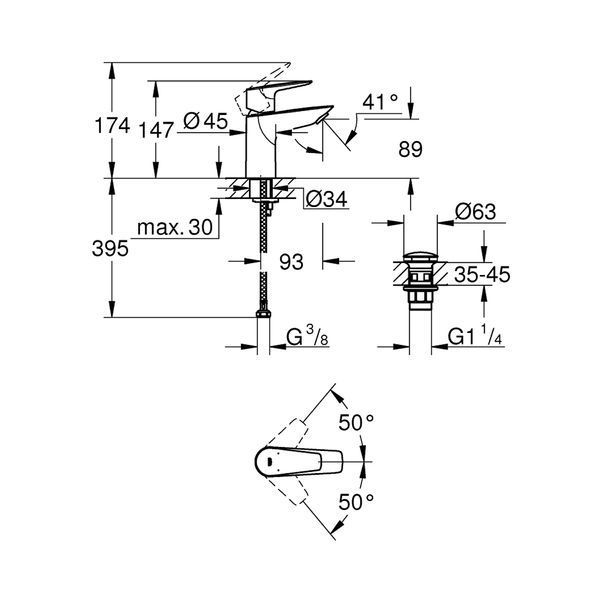 Змішувач для раковини Grohe QuickFix Start Edge S-Size 24199001 з донним клапаном CV031938 фото