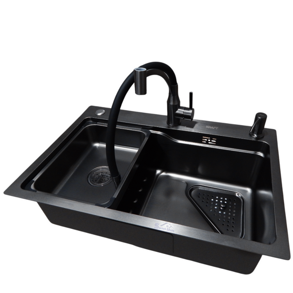 Комплект кухонной мойки Kraft HM 6846 NANO BLACK S3597 фото