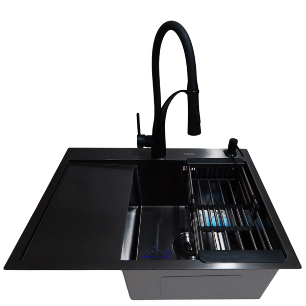 Комплект кухонной мойки Kraft NANO BLACK PVD HS 65х48 (3.0/1.0 мм) S3748 фото