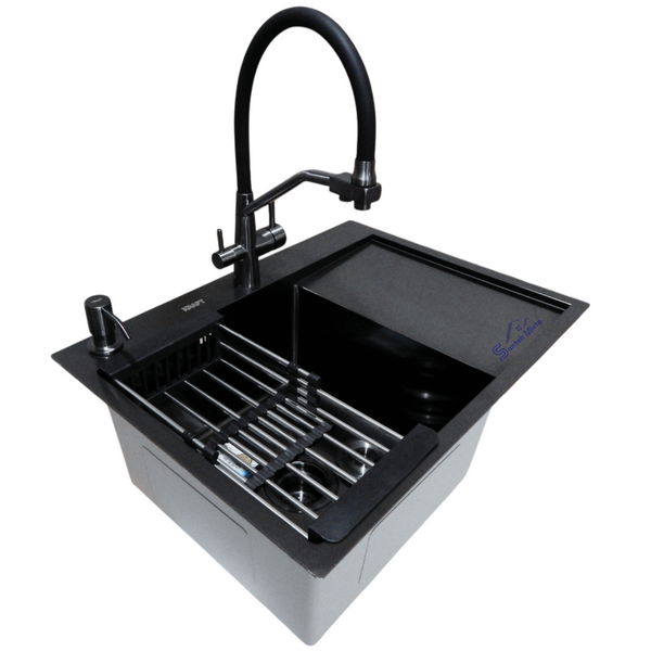 Комплект кухонної мийки Kraft NANO BLACK PVD HS 65х48 (3.0/1.0 мм) S3648 фото