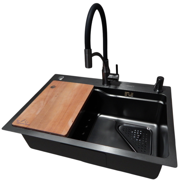 Комплект кухонной мойки Kraft HM 6846 NANO BLACK S3597 фото