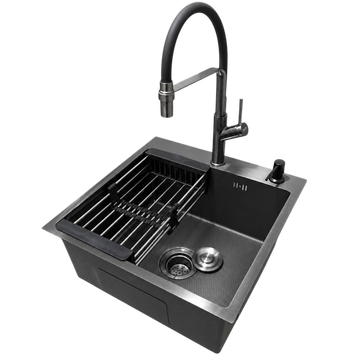 Комплект кухонной мойки Kraft NANO BLACK PVD HS50*50(3.0/1.0 мм) декор S4964 фото