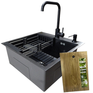 Комплект кухонної мийки Kraft HM 50х50 NANO BLACK PVD (3.0/1.0 мм) S4764 фото