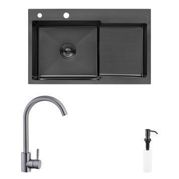 Комплект кухонна мийка Kroner Schwarze-7848LHM PVD + змішувач Edelstahl Klassisch-SCH035PVD + дозатор Spender-SCH049 CVS30121 фото