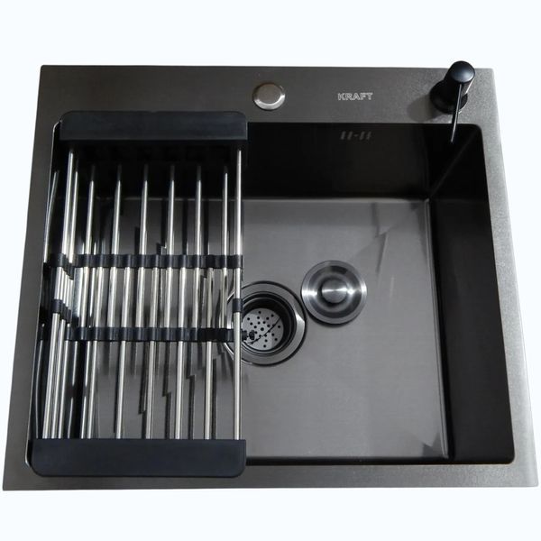 Комплект кухонної мийки Kraft HM 50х50 NANO BLACK PVD (3.0/1.0 мм) S4764 фото