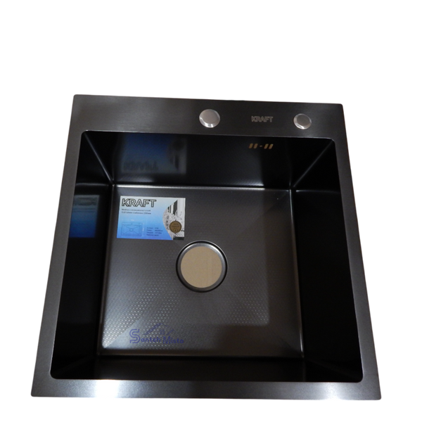 Комплект кухонної мийки Kraft HM 50х50 NANO BLACK (DECOR) PVD (3.0/1.0 мм) S3548 фото