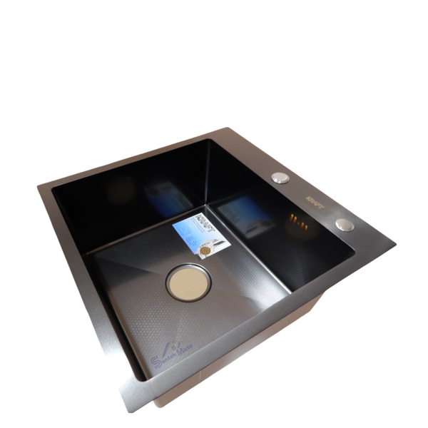 Комплект кухонної мийки Kraft HM 50х50 NANO BLACK (DECOR) PVD (3.0/1.0 мм) S3548 фото