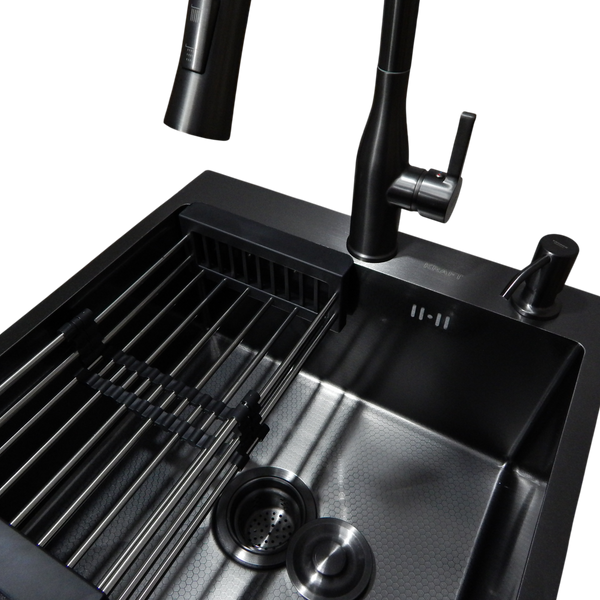Комплект кухонной мойки Kraft HM 50х50 NANO BLACK PVD (3.0/1.0 мм) DEKOR S5701 фото
