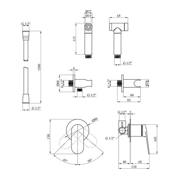 Набір для гігієнічного душу зі змішувачем Kroner Element 211234-5301 CV035992 фото