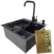 Комплект кухонної мийки Kraft HM 50х50 NANO BLACK PVD (3.0/1.0 мм) S4764 фото 1