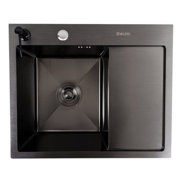 Кухонная мойка CM 58*48 L черная PVD VALESO Handmade (круглый сифон 3,0/0,8) 45897 фото