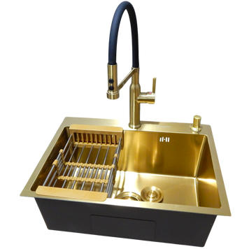 Комплект кухонної мийки Kraft NANO GOLD PVD HS60*45 (3.0/1.0 мм) декор S3750 фото