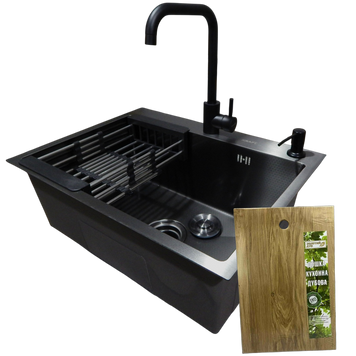 Комплект кухонної мийки KRAFT Handmade PVD чорна HS54*48 (3.0/1.0 мм) декор S4765 фото