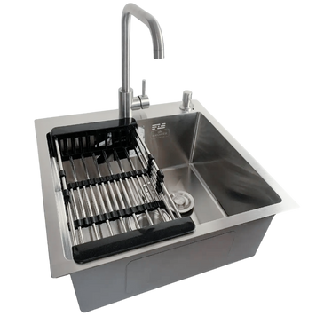 Комплект кухонної мийки Lidz Handmade H5050 Brushed Steel 3,0/1,0 мм S4815 фото