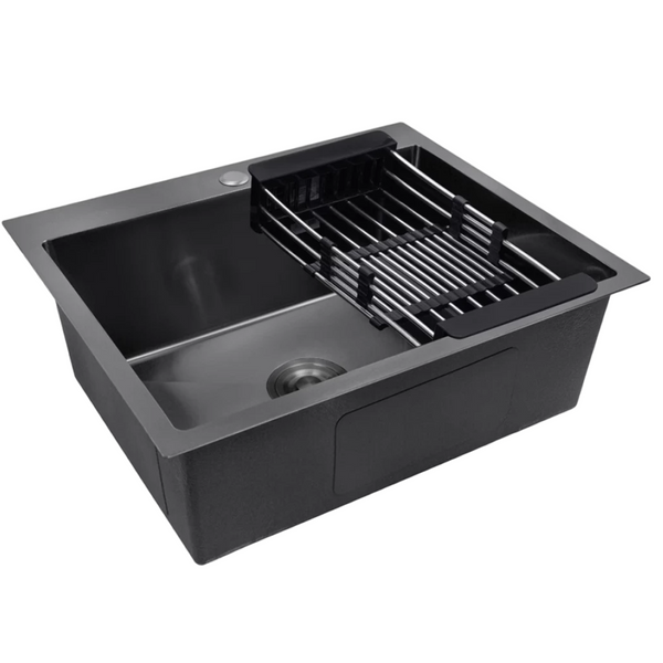 Комплект кухонной мойки KRAFT Handmade PVD чорна HS54*48 (3.0/1.0 мм) декор S3549 фото