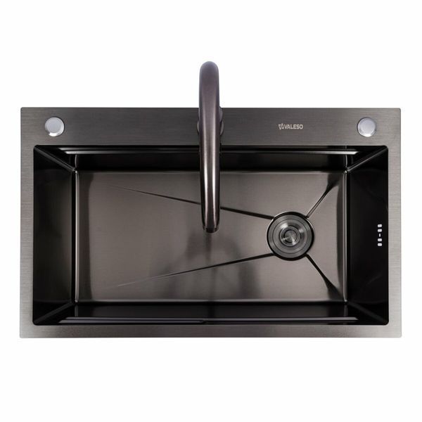 Комплект кухонної мийки Valeso 75*46B PVD чорна (Work station) Handmade S4915 фото