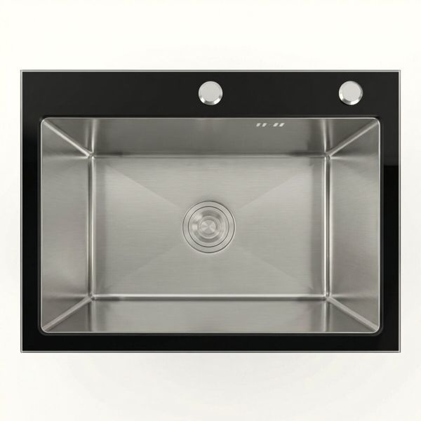 60*45 Мийка скляна Valeso Handmade PVD чорна BLACK GLASS 53378 фото
