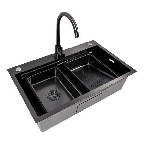 Комплект кухонної мийки Valeso 75*46B PVD чорна (Work station) Handmade S4915 фото
