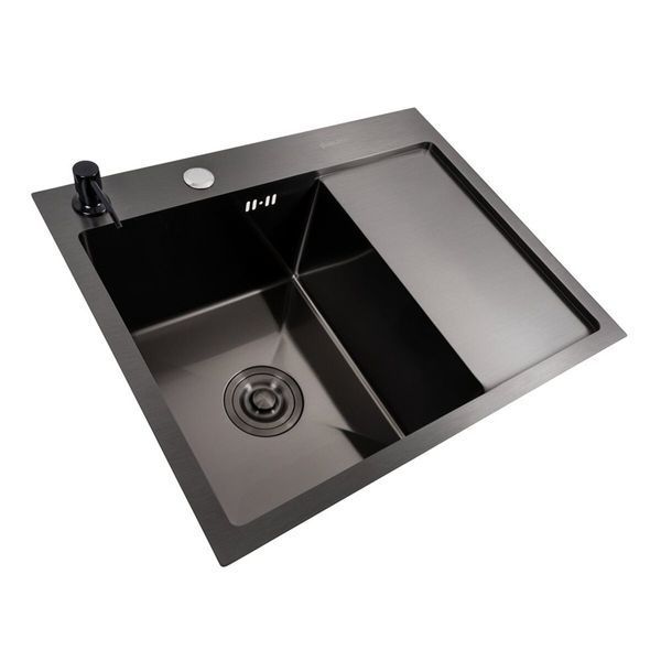 Кухонная мойка CM 58*48 L черная PVD VALESO Handmade (круглый сифон 3,0/0,8) 45897 фото