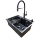 Комплект кухонной мойки Kraft NANO BLACK PVD Декор HS60*45 (3.0/1.0 мм)+Смеситель для кухни с гибким изливом Pllen&oacute; S3700 фото 6