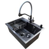 Комплект кухонной мойки Kraft NANO BLACK PVD HS60*45 (3.0/1.0 мм) декор S3701 фото