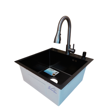 Комплект кухонної мийки Kraft HM 50х50 NANO BLACK (DECOR) PVD (3.0/1.0 мм) S3550 фото