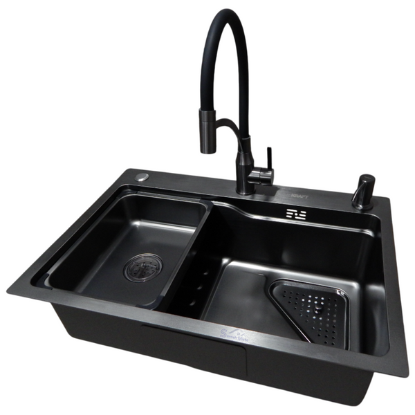Комплект кухонної мийки Kraft HM 7546 NANO BLACK S4916 фото