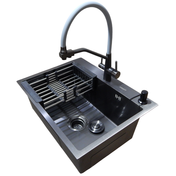 Комплект кухонной мойки Kraft NANO BLACK PVD HS60*45 (3.0/1.0 мм) декор S3701 фото